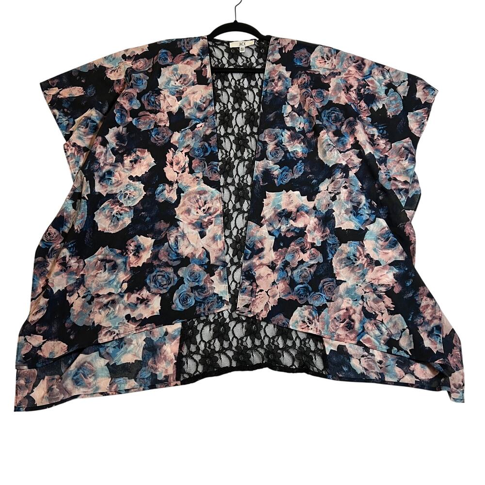 Jack Floral Print Lace Trim Open Front Kimono Size O/S Boxy Fit Romantic